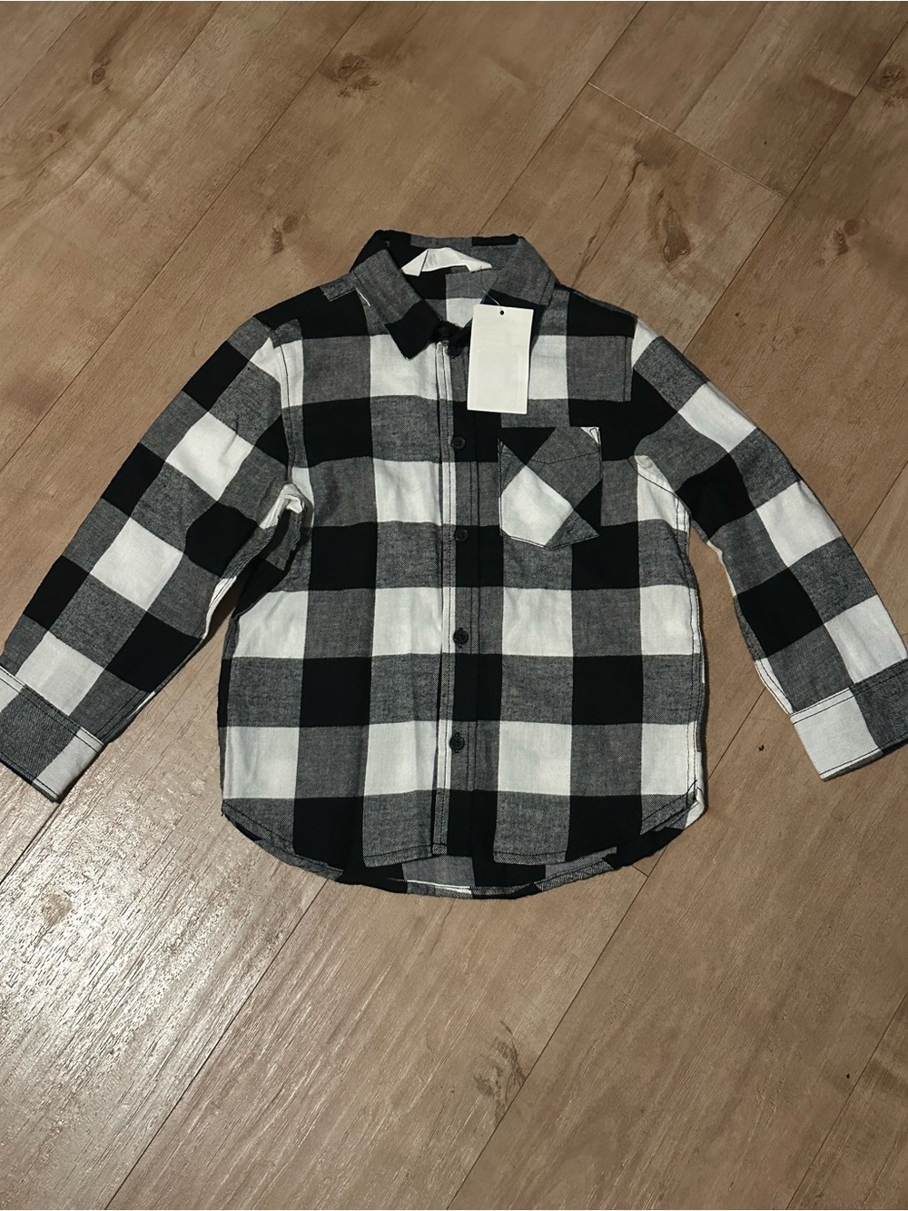 H&M Black and White Plaid Button-Down Shirt - Kids